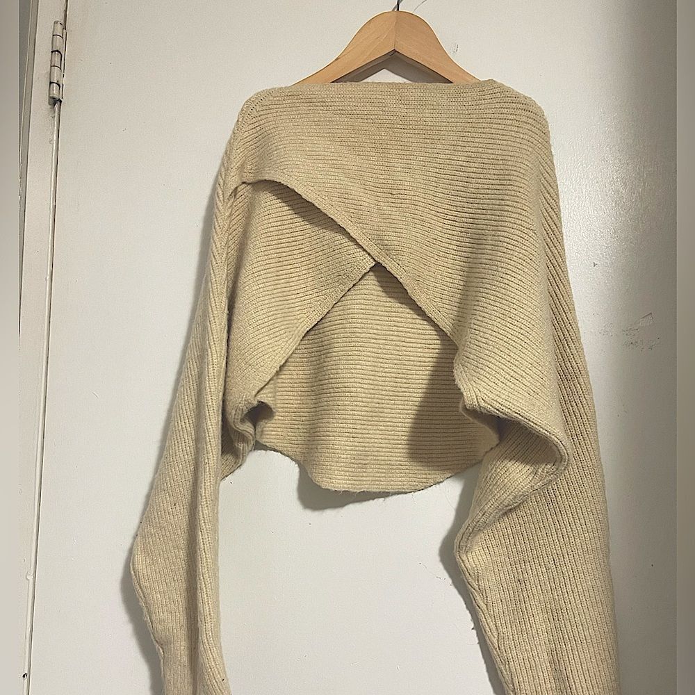 Women's Boat Neck Sweater Long Sleeve Cross Wrap Asymmetrical  Hem Cropped